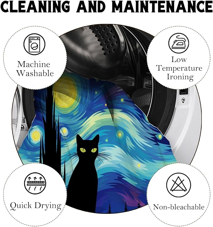 The Starry Night Shower Curtain Wall Decor,Funny Black Cat Shower Curtains for Bathroom,Cats Lovers Gifts,Aesthetic Waterproof Polyester Bath Art Decorative,72x72 in