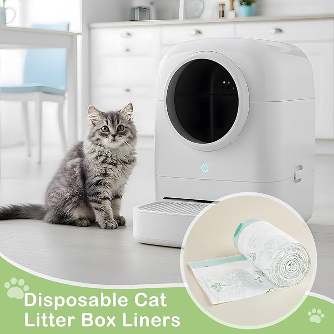 Glittme Heavy Duty Cat Litter Box Liners 26"x16" - Drawstring Litter Bags for Automatic Self-Cleaning Litter Boxes -Thick & Tear Resistant Refills for Small Trays (120 Counts)