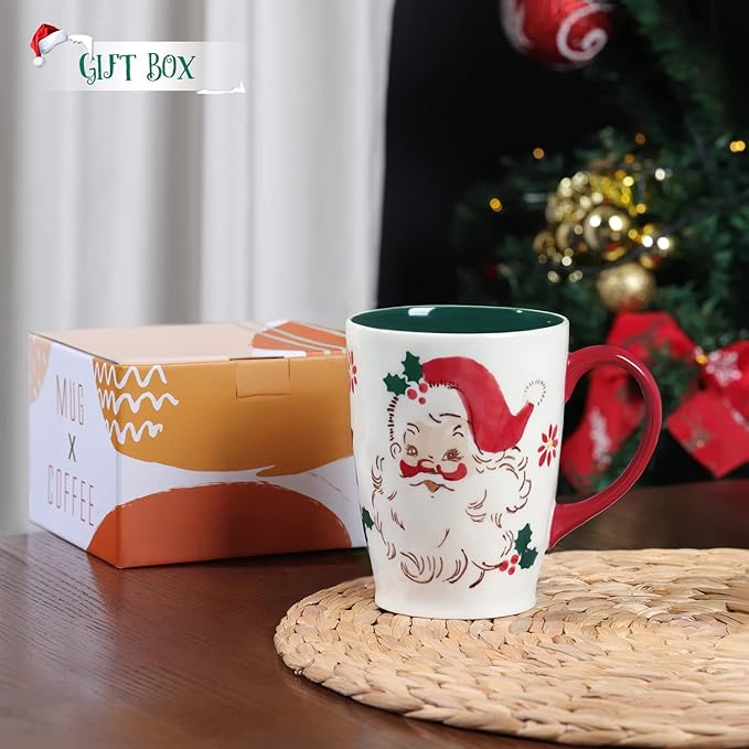NymphFable Christmas Mug 20oz/600ml Large Ceramic Coffee Mug Santa Elk Cup with Handle 100% Hand Painted Christmas Gift