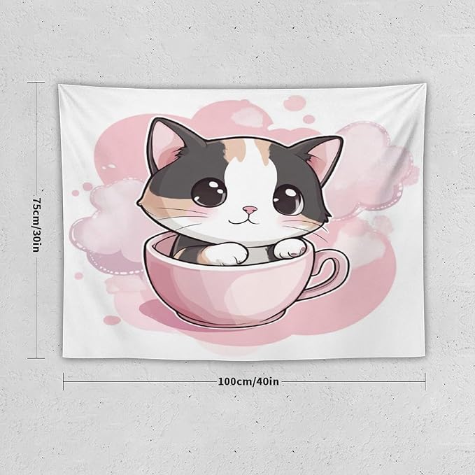 MaSiledy Tapestry Kawaii Cat Vintage Aesthetic Tapestry Wall Hanging Cute Cat Kitten Tapestries Wall Art for Bedroom Living Room Decor Home Decor Landscape 30"x40" Gift for Christmas
