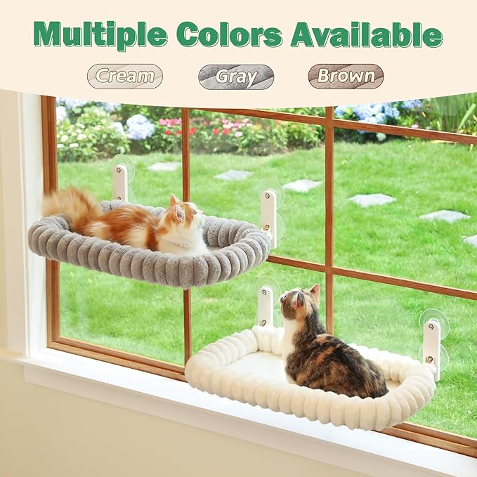 Zakkart SnugCloud Foldable Cat Window Perch - Cordless, Ultra Soft Machine Washable Bed with 4-Sided Bolster, Metal Frame - Window Hammock for Large Cats and Kittens (Gray, Medium)