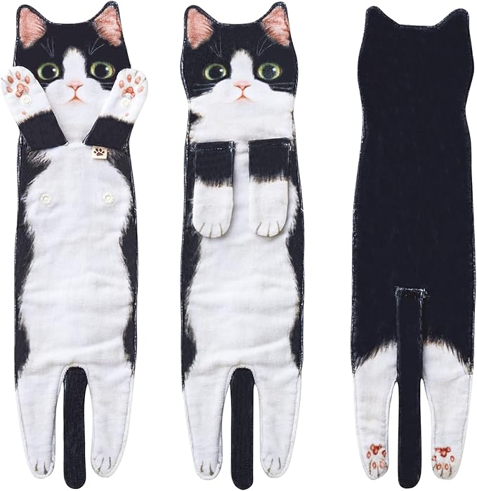 Funny Hand Towels for Bathroom Kitchen Decor - Cute Cat Hanging Hand Towel Kitchen Gadgets - Unique Housewarming Birthday Christmas Cat Lover Gift Ideas for Women Mom Lady Adults