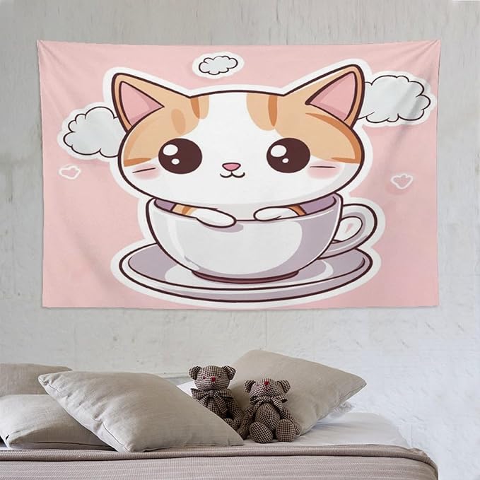 MaSiledy Tapestry's Wall Hanging Kawaii Cat Tapestry Cat Lover Gifts Bedroom Tapestries Wall Decor for Bedroom Living Room Dorm 60"x90" Wall Hanging for Home Decor Bedroom Living Room Dorm Decor