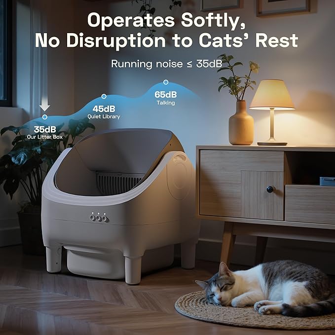 WARCAT Litter Box – Electric Automatic Self-Cleaning, Open-Top Design, Smart APP Control, 15L Large Waste Bin, Easy Odor Control, Includes Trash Bags & Mat (Grey)