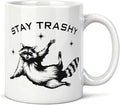 Funny Stay Trashy Raccoon Meme Mug 11 oz, Raccoon Lover Gifts Coffee Cups Ceramic, Humorous Trash Panda Ceramic Mug for Coffee Tea Hot Cocoa Home Office Work
