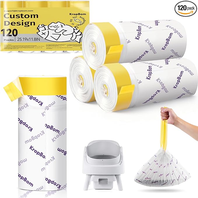120 Count Automatic Cat Litter Box Liners Compatible with PetPivot AutoScooper 11 and Similar Open Top Self Cleaning Litter Box, Heavy Duty Cat Litter Bags Liners with Drawstring, 25.19" x 11.8"
