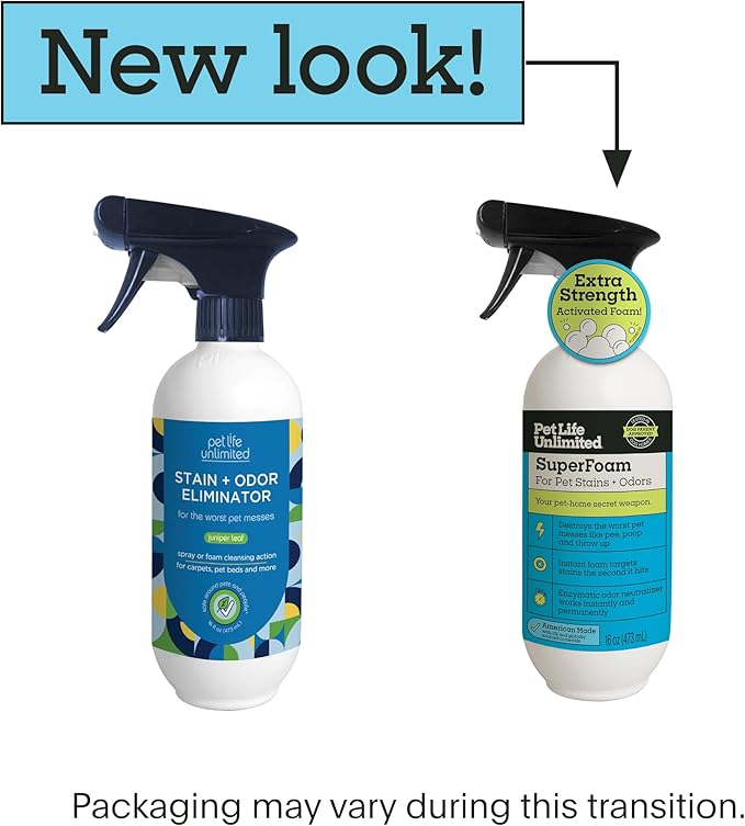 Pet Life Unlimited SuperFoam Spray, Carpet and Surface Cleaner for Dog Urine, 16 oz, Strong Odor & Stain Remover, Plant-Based Formula, Natural Juniper Leaf Scent, Two-Way Spray, USA Made (Pack of 1)