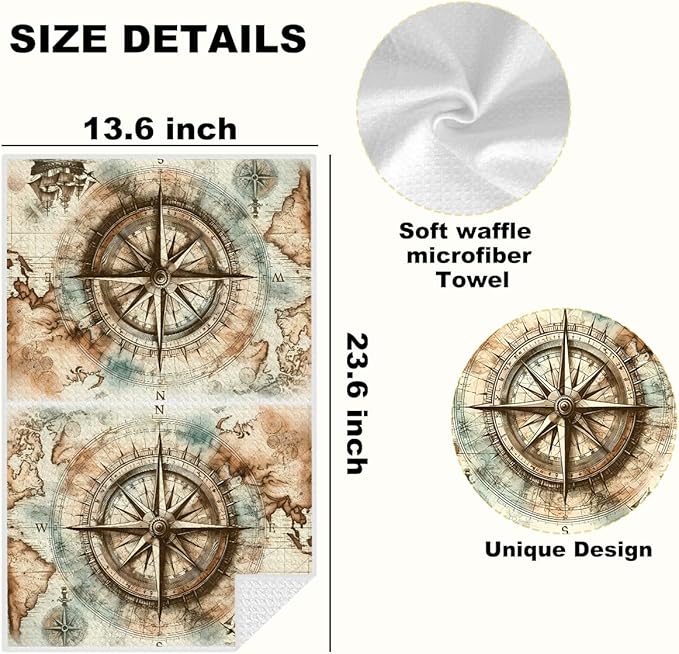 Ancient World Voyage Map Kitchen Towels, Vintage Decorative Absorbent Microfiber Dish Cloth Tea Towel, Waffle Soft Hand Towels for Farmhouse Home Bathroom Decor, Housewarming Gifts