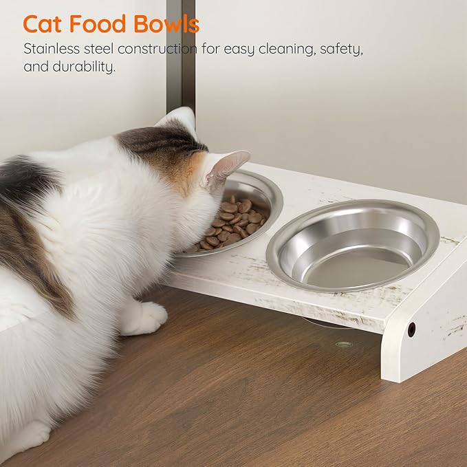HOOBRO Cat Automatic Litter Box Enclosure Furniture, 30.5" L x 26.8" W x 61" H, Hidden Robotic Litter Box Cabinet, Dog-Proof Shelf with Charging Station, Scratching Mat, Bowls, White WH68UMZ03