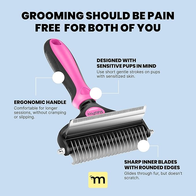 MalsiPree Dog Brush for Shedding - 2 in 1 Undercoat Rake Deshedding Tool for Medium to Large Double-Coated Dog Grooming - Pet Dematting Comb - Pet Deshedder (Pink)