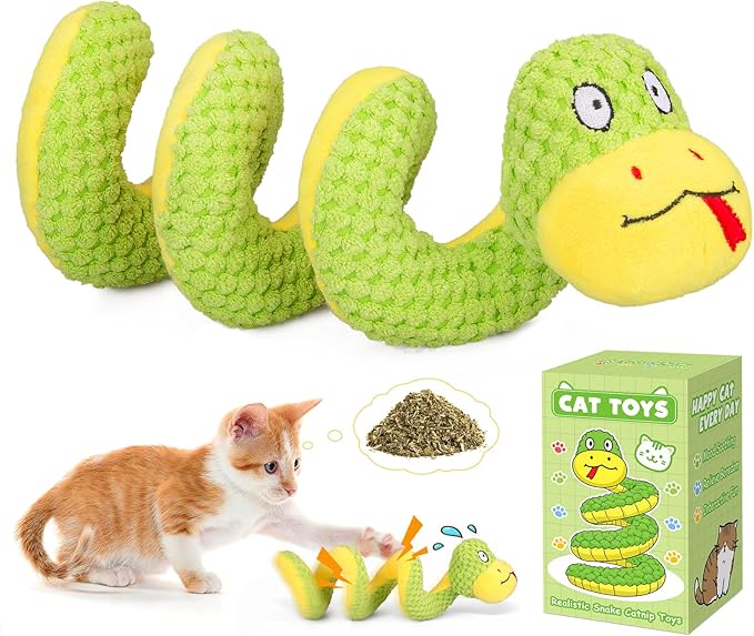 Retro Shaw 14 In Crinkle Snake Cat Toy with Catnip & Silvervine - Large Interactive Cat Kicker Toy for Indoor Cats, Realistic Stuff Snake for Biting, Chewing & Hunting, Perfect Large-Breed Kitten Gift