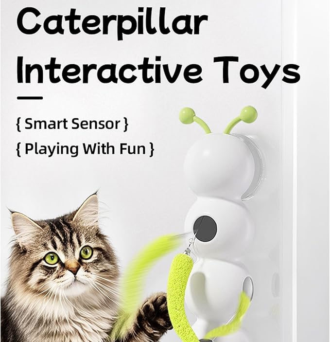 Whack a Worm Cat Toy, Interactive Whack a Worm Post Cat Toy with Smart Sensor, Moving Caterpillar Cat Toy with Suction Cup, USB Rechargeable Interactive Cat Toys for Indoor Cats (1)