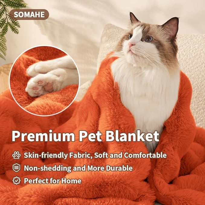 SOMAHE Self-Warming Cat Blanket, Dual-Side Plush Sherpa Throw with Anti-Static, Snuggle Mat for Kittens & Cats, Cozy Bed Topper for Windowsills & Couches, Machine Washable & Dryable, 21x18 Inch Orange