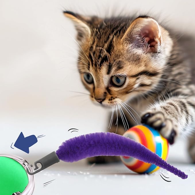 BOXOB 5pcs Cat Ball Toy Replacement Tails, Interactive Cat Toy Accessories Attachments Automatic Moving Ball Worm Refills Rope Compatible with 2.0 (Purple)