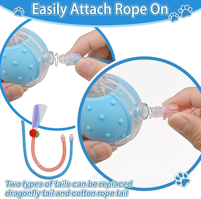 Interactive Cat Toy Ball for Indoor Features Fast Rolling, Bird Chirping Sounds,Intelligent Activation.It’s Rechargeable and Includes Two Replaceable Tail Types