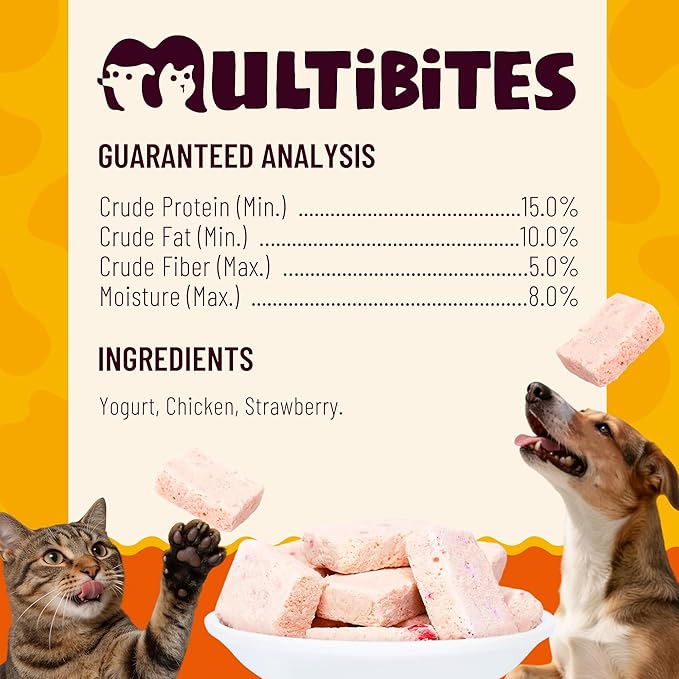 Freeze Dried Strawberry Yogurt Cat&Dog Treats - Healthy Dog Snacks with Probiotics for Digestive Health&Immune Boost - Crunchy High Protein Pet Training Treats or Food Toppers 2.82oz