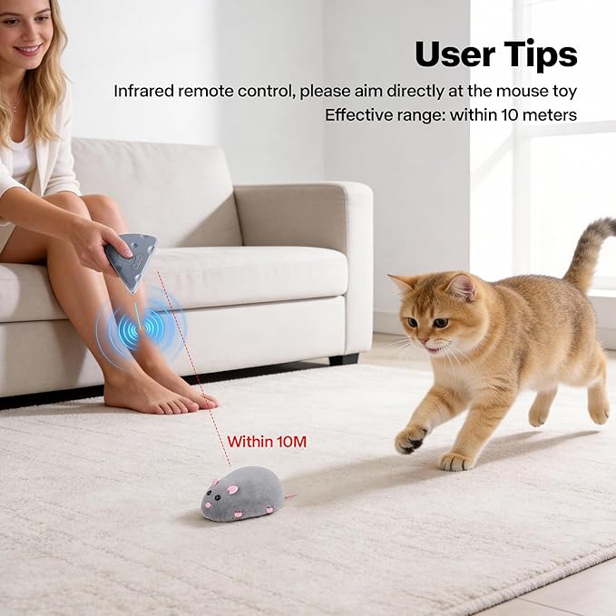 Pet Prime Interactive Cat Mouse Toy with Remote Control,Rechargeable Automatic Moving Mouse for Indoor Cats & Kitten,Exercise with Mental Stimulation