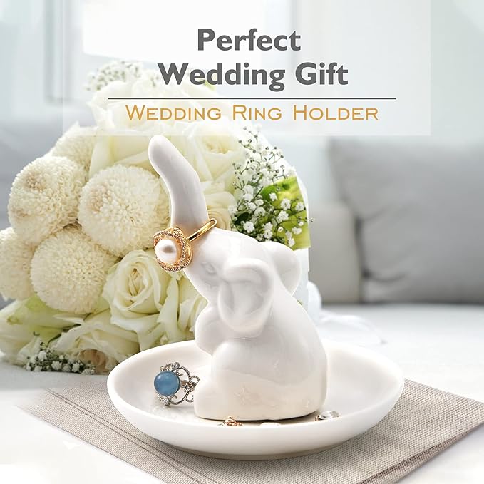 PUDDING CABIN White Elephant Gifts for Women, Wedding Ring Holder Dish, Elephant Gifts for Women Mom Friends, Aunt, Sisters, Birthday Engagement Bridal Shower Mothers Day Xmas Gift