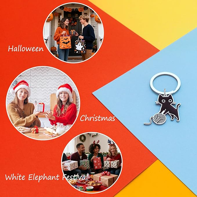 Cute Cat Keychain Halloween Christmas Stocking Stuffers for Women Adults Teens Boys Girls Cat Lover Gift Ideas