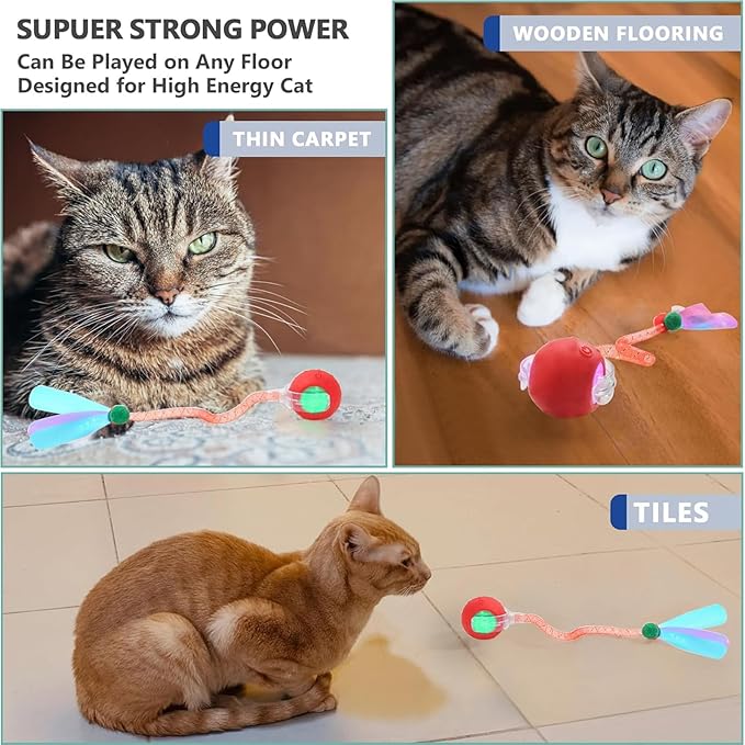 Speed 2.0 Tail Interactive Cat Toys for Indoor Cats, Chirping & Motion Activate Ca t Toy, Smart Kitten Rolling Ball Moving Ball Toys, Rechargeable Dog Cat Bal l for Enrichment Exercise (Grey)