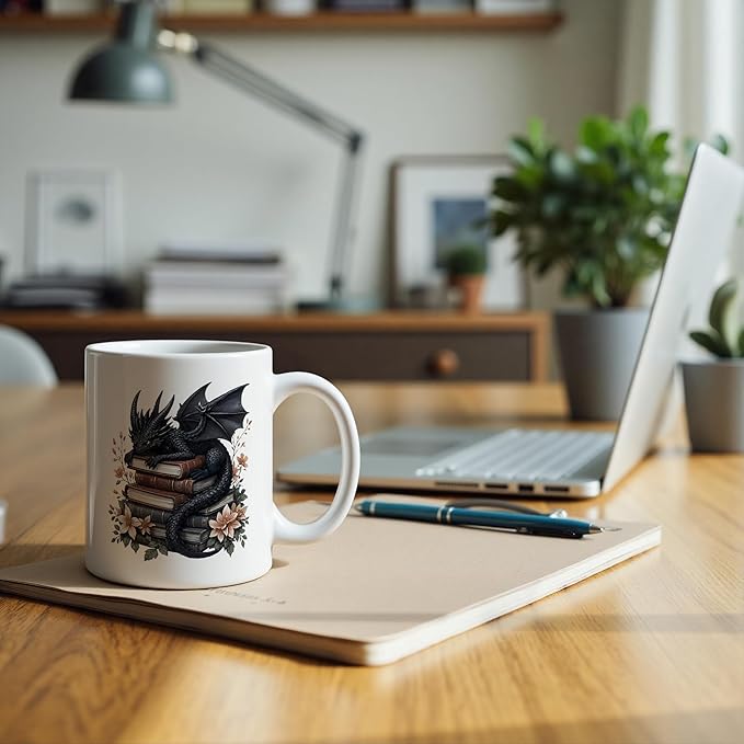 Book Lover Mug 11 oz, Book Lover Gifts for Women, Bookish Reader Bookworm Gifts Coffee Cups Ceramic, Black Floral Dragon Ceramic Mug for Coffee Tea Hot Cocoa Home Office Work