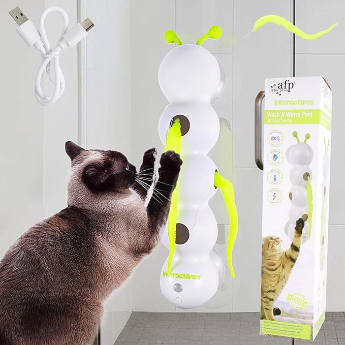 Caterpillar Smart Cats Toys, Interactive Cat Feather Toy with Motion Sensor, Whirlie Cat Toy for Hunting, Reduce Boredom, USB Rechargeable, No Drilling Required, Mount on Window (Caterpillar Cat Toy)