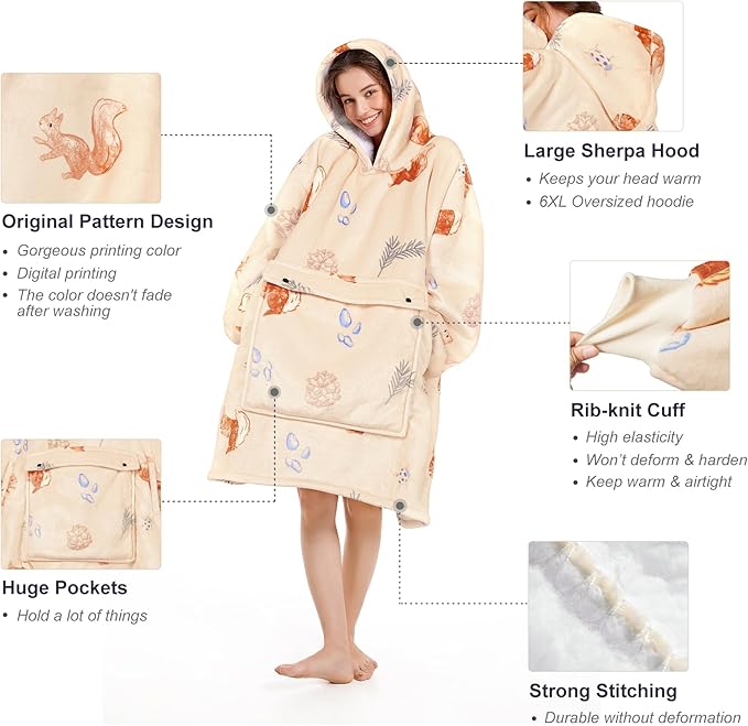 Narecte Cozy Oversized Blanket Hoodie Wearable Blanket Adults Soft Hooded Blanket Hoodie Birthday Gifts for Women Christmas