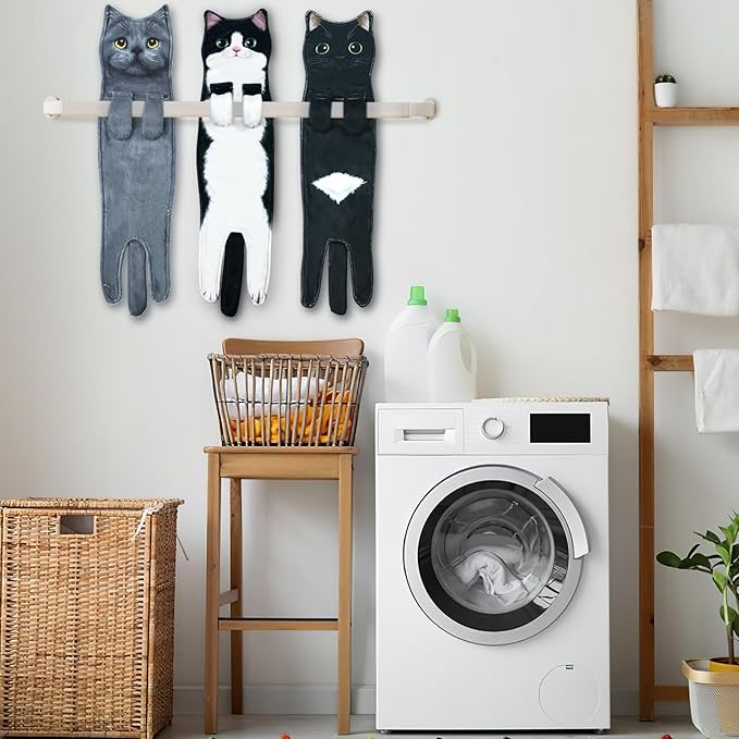 PAT JUUMG Funny Cat Hand Towels for Bathroom Kitchen Decor, Cute Decorative Hanging Face Towels, Super Absorbent Soft, Housewarming Gift, Cat Lovers Gifts for Women (PAT US-6 Pack-Towel)