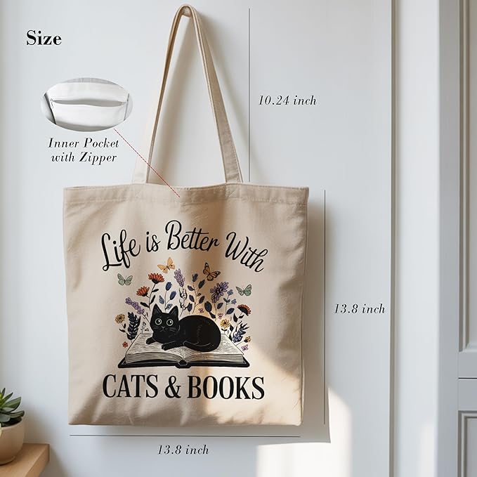Pets Lover Gifts Tote Bag for Women, Dogs Cats Bee Aesthetic Canvas Bag with Inner Pocket