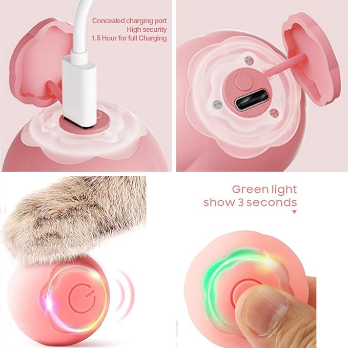Interactive Cat Toys Ball, Rolling Smart Ball with Nail Clippers for Bored Indoor Adult Cats, USB Rechargeable Automatic Cat Toys, Moving Ball Cat Toy for Cat/Kitten