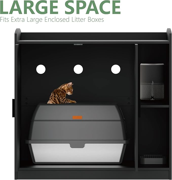 Extra Large Litter Box Enclosure with Adjustable Dog Proof Shelf - Designed for Self-Cleaning and XXL Litter Boxes (Black)