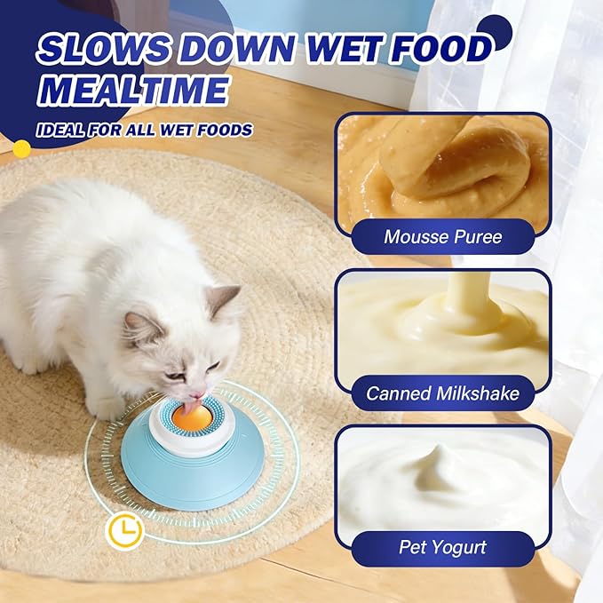 Cat Liquid/Wet Food Licking Bowl, Slow Feeding Pet Bowl, Cat Lick Ball Bowl, Non-Slip Design, Slow Eating, Pet Anxiety Relief Toy, Interactive Cat Bowl（Yellow Ball）