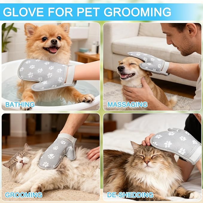 EXPAWLORER Pet Hair Removal Glove for Dogs & Cats, Washable Reusable Electrostatic Magic Brush Pet Hair Remover Glove, Upgraded Fur Removal Tool Grooming for Carpet Couch Sofa Clothing Car Seat, M