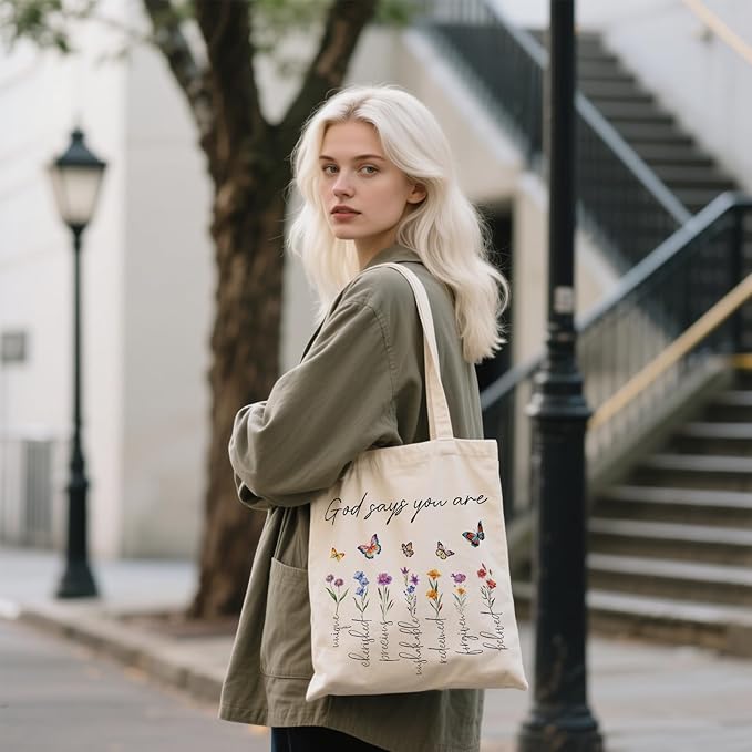 Aesthetic Canvas Tote Bag for Women - with Magnetic Snap Closure & Zipper Inner Pocket Reusable Bag for Shopping