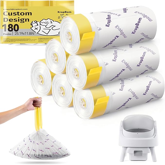 180 Count Automatic Cat Litter Box Liners Compatible with PetPivot AutoScooper 11 and Similar Open Top Self Cleaning Litter Box, Heavy Duty Cat Litter Bags Liners with Drawstring, 25.19" x 11.8"
