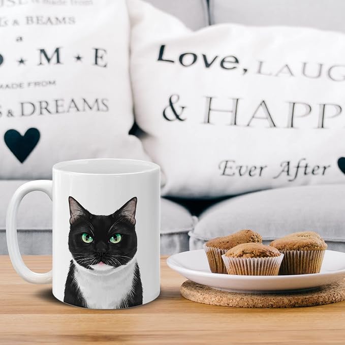 MUGBREW Cute Tuxedo Cat White Chin Ceramic Coffee Mug Tea Cup, 11 OZ