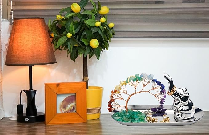 Carselage Elephant Ring Holder for Jewelry, Elephant Gifts for Women, Chakra Crystal Tree Ring Dish Earrings Box Organizer Trinket Tray, Living Room Bathroom Home Decoration, Mothers Day Mom Gifts