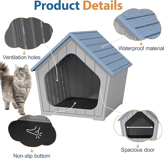 Cat Litter Box Enclosure, Hidden Covered Litter Box Furniture with Air Holes, Resin Outdoor Cat House Weatherproof, Wide Opening Design for Easy Cleaning, Blue