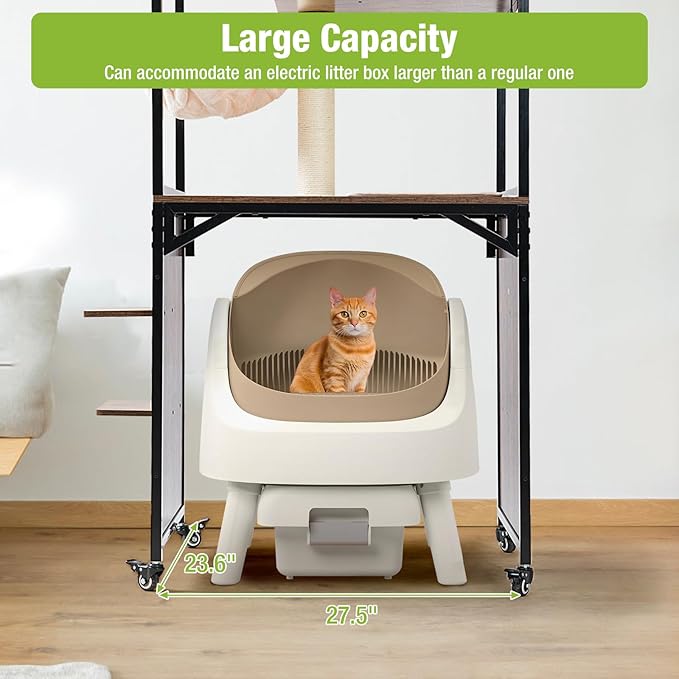 GUTINNEEN Cat Litter Box Enclosure with Metal Frame Indoor Cat Furniture Enclosure for Hidden Self-Cleaning Litter Boxes, 27.6" L