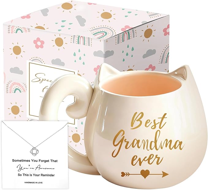 Gifts for Grandma, Grandma Christmas Gifts with Coffee Mug Necklace, Gift Set from Granddaughter Grandson Grandchildren