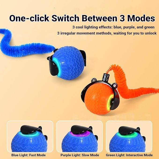 The Smart Wave Chase Ball, 2026 New Revolutionary Smart Chase Ball 3.0, Automatic Moving Kitten Rolling Balls with Tail, Interactive Pet Toys for Bored Indoor Cats (Orange*2)
