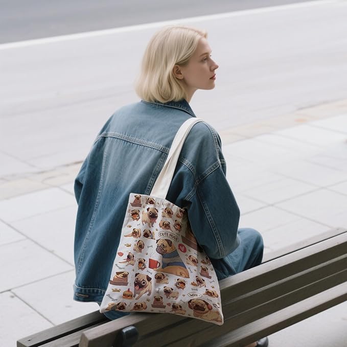 Aesthetic Canvas Tote Bag for Women - with Magnetic Snap Closure & Zipper Inner Pocket Reusable Bag for Shopping