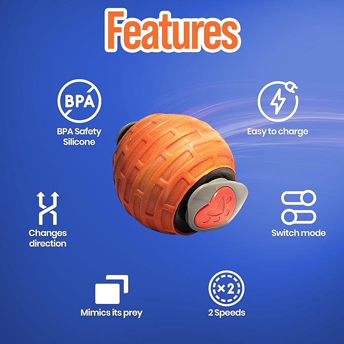Interactive Cat Toy for Indoor Cats & Kittens – GlobalSun Speedy Tail 2.0 Motion Activated Automatic Cat Toy Ball – USB Rechargeable Moving Ball with 4 Tails Including Mouse for Enrichment
