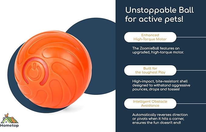ZoomieBall Interactive Dog Ball Toy - Automatic Rolling & Bouncing, 3 Speed Modes, LED Lights, USB-C Rechargeable, Motion Activated Pet Toy (Blue)