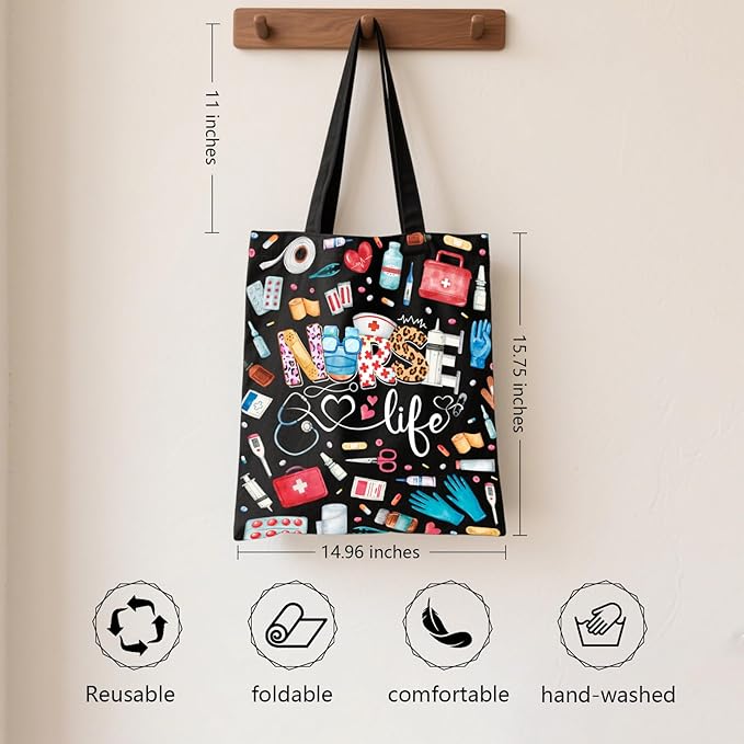 Aesthetic Canvas Tote Bag for Women - with Magnetic Snap Closure & Zipper Inner Pocket Reusable Bag for Shopping