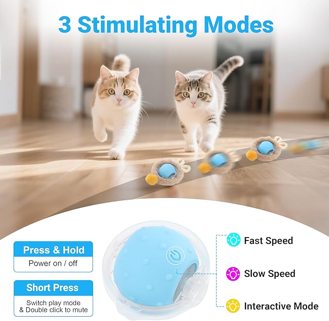 Interactive Cat Toys for Indoor Cats Fast Rolling Ball, Automatic Motion Activated Ball, Hide and Seek for Indoor Exercise Toys, Real Bird Squeaky for Kitten Exercise Kicker