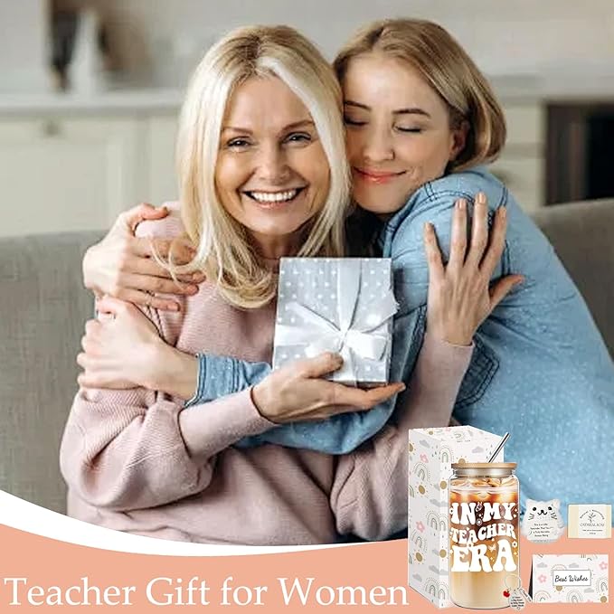 Teacher Christmas Gifts for Women, Teacher Appreciation Gift, End of Year Best Teachers Thank You Retirement Gifts Set with 16oz Glass Cup