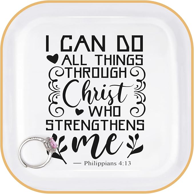 Christian Gifts for Women, Inspirational Religious Gifts for Women, Teenage Girls,Philippians 4:13 Bible Verse Ring Dish, Baptism Confirmation Birthday Mothers Day Chrismas Graduation Gift for Her