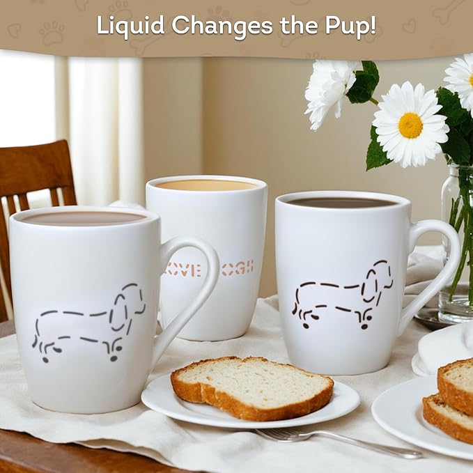 Lily's Home White Porcelain Coffee Mug – Raised Hollowed Dog Pattern-13.5 oz-Ergonomic Handle-Microwave & Dishwasher Safe-Hot Chocolate, Coffee, Tea-for Dog Lovers & Housewarming