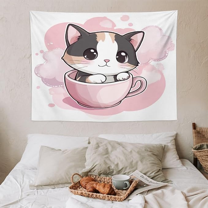 MaSiledy Tapestry Kawaii Cat Vintage Aesthetic Tapestry Wall Hanging Cute Cat Kitten Tapestries Wall Art for Bedroom Living Room Decor Home Decor Landscape 30"x40" Gift for Christmas